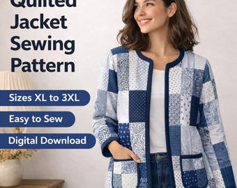 Patrón de costura de chaqueta acolchada para mujer: abrigo acolchado de patchwork (PDF), fácil y práctico para principiantes.