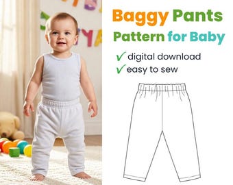 Patrón de pantalones holgados para bebé (estilo barril), ropa de bebé moderna, PDF de costura, descarga digital