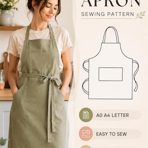 Adjustable Apron Sewing Pattern Pdf , Kitchen & Pinafore Women's And Men's Apron Pattern, Illustrated Tutorial, Digital Download.