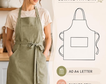 Adjustable Apron Sewing Pattern Pdf , Kitchen & Pinafore Women's And Men's Apron Pattern, Illustrated Tutorial, Digital Download.
