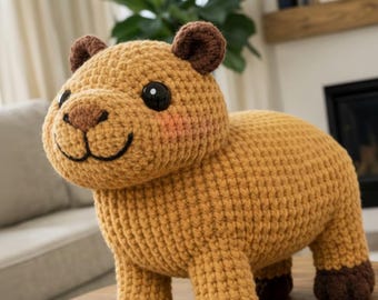 Patrón de capibara a crochet, tutorial de amigurumi en PDF, bonito peluche DIY, muñeco de peluche para principiantes, diseño de capibara a crochet.