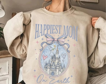 Retro Happiest Mom On Earth Sweatshirt, Coquette Bow Mom Crewneck, Castle Coquette Bow Shirt, Mother's Day Gift For Mom