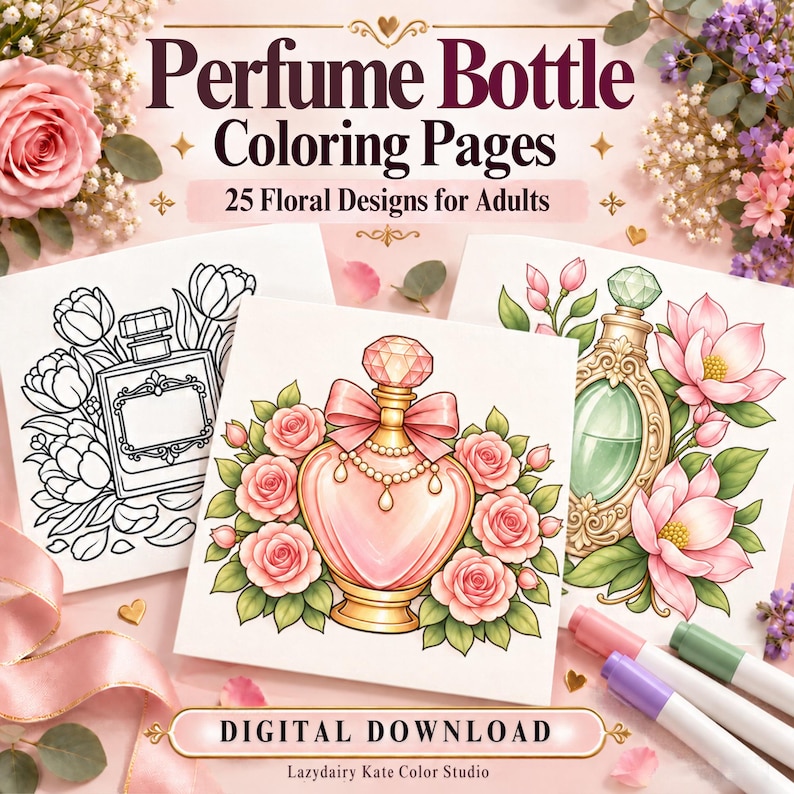 Perfume Bottle Coloring Pages Printable PDF 25 Floral Designs for ...