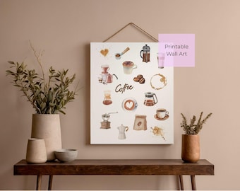 Watercolor Coffee Illustration, Kitchen Cafe Art (Digital Download)