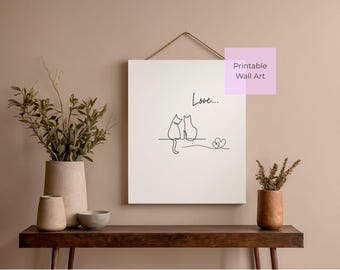 Minimalist Cat Line Art Printable, Modern Home Decor (Digital Download)