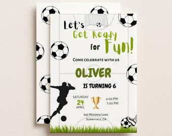 Soccer Birthday Invitation, Football Party Invite, Editable Canva Template (Digital Download)