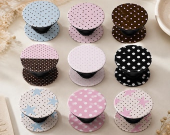 Custom Polka Dot Star Phone Grips, Collapsible Pop Socket, Pastel and Neutral Patterns, Cute Desk & Phone Accessory Gift,Multicolor Choice