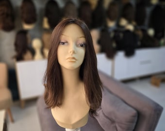 Undyed Turkish Human Hair Wig | 50cm Straight Brown Tones #4-5 | Realistic Lace Top Base | Glueless Medical Wig