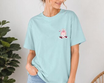 Custom Shirt Bunny Graphic Tee, Pastel Rabbit DTF Shirt with Gold Name