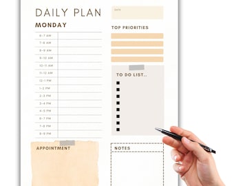 Minimalist Beige Daily Planner | Weekly Schedule, To-Do List (US Letter PDF Download)