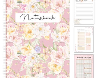 Floral Notebook Pages | Pastel Journal, Planner, Budget Tracker (6 x 8 Inch PDF) | Digital Download