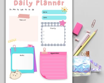 Pastel Daily Planner Printable | Kawaii To Do List Template (A4, US Letter) (Digital Download)