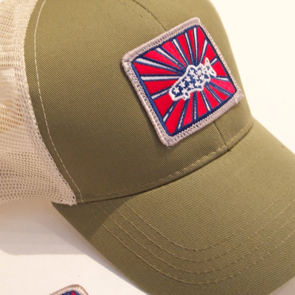 Sage Patriot Trucker Hat Raised Patch Patriot Trout BadAxeDesign