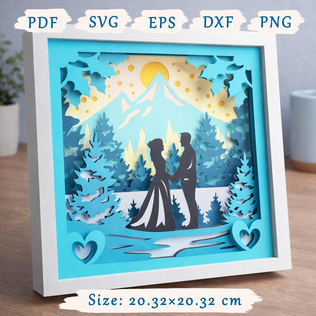 Mountain Love Shadow Box SVG DXF EPS | Couple Silhouette 3D Paper Cut ...