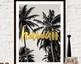 Hawaii Art Print Poster, Hawaii Travel Poster, Palm Tree Art, Hawaii Print, Destination Wedding, Bridesmaid Gift, Gift for Her, Gift for Him