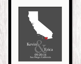 Personalized Wedding Map Art Print: Custom Couple Gift
