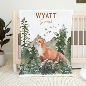 Woodland Baby Blanket, Forest Animal Baby Blanket, Fox Blanket, New Baby Gift, Woodland Animal Baby Blanket, Personalized Name Blanket Boy