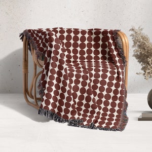 Mid Century Modern Blanket Brick Red Fall Home Decor Woven Throw for Couch Bed Sofa Birthday Gift for Her Cotton Anniversary Unique Textile