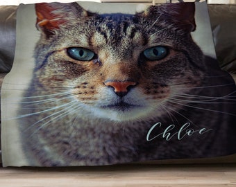 Custom Cat Face Blanket Pet Photo Portrait Throw Blanket Gifts for Pet Owner, Pet Lovers Gift Personalized Cat Mom Gift, Cat Picture Blanket