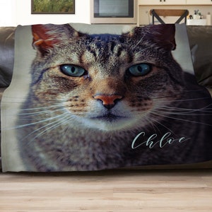 Custom Cat Face Blanket Pet Photo Portrait Throw Blanket Gifts for Pet Owner, Pet Lovers Gift Personalized Cat Mom Gift, Cat Picture Blanket