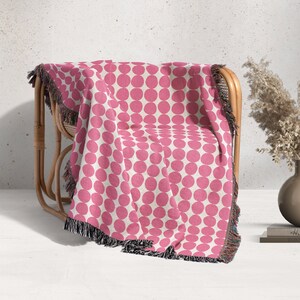 Pink Cotton Woven Throw Blanket: Mid-Century Modern Sofa Blanket