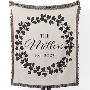CUSTOM NAME BLANKET For Couple, Cotton Anniversary Gift, Couples Name Blanket, Second Anniversary, Gift For Wife, Wedding Gift, Woven Throw