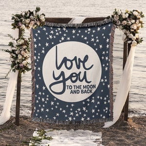 Moon and Stars Woven Cotton Throw Blanket: Celestial Wedding Decor