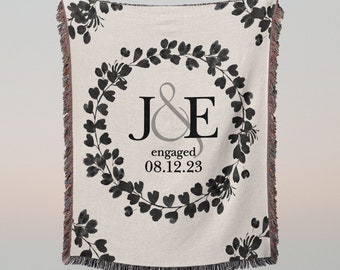 Engagement Gift for Couples Unique, Custom Woven Throw Blanket with Couples Initials, Personalized Cotton Anniversary Gift, Wedding Gift