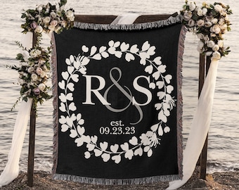 PERSONALIZED THROW BLANKET Couple Cotton Anniversary Gift Couples Initials Established Date Second Anniversary Gift for Wife Wedding Gift