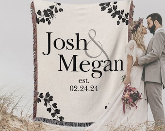 Couverture en coton personnalisée pour couple, cadeau prénom pour couple, cadeau du deuxième anniversaire pour femme, cadeau d'anniversaire en coton fiançailles anniversaire de mariage