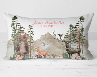 Personalized Forest Friends Baby Pillow: Woodland Nursery Decor