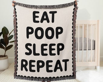 Eat Poop Sleep Repeat Throw Blanket, Kids Room Decor, Funny Blanket, Baby Shower Gift, Nursery Decor, Black and White Cotton Baby Blanket