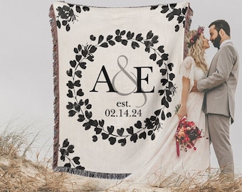 Couverture en coton personnalisée, cadeau pour couple, cadeau d'anniversaire, date de mariage, jeté tissé pour lui, cadeau 2e anniversaire de mariage pour femme
