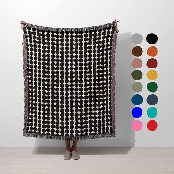 Mid Century Modern Blanket Black and White Home Decor Woven Throw for Couch Bed Sofa Birthday Gift for Her Cotton Anniversary Unique Textile