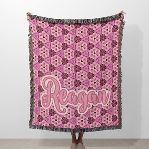 Personalized Floral Woven Blanket: Custom Name Throw, Boho Nursery Decor
