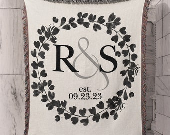 PERSONALIZED THROW BLANKET Couple Cotton Anniversary Gift Couples Initials Established Date Second Anniversary Gift for Wife Wedding Gift