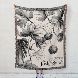 CUSTOM COTTON BLANKET For Couples Names Throw Blanket Second Cotton Anniversary Gift for Wife Girlfriend Husband Engagement Wedding Birthday