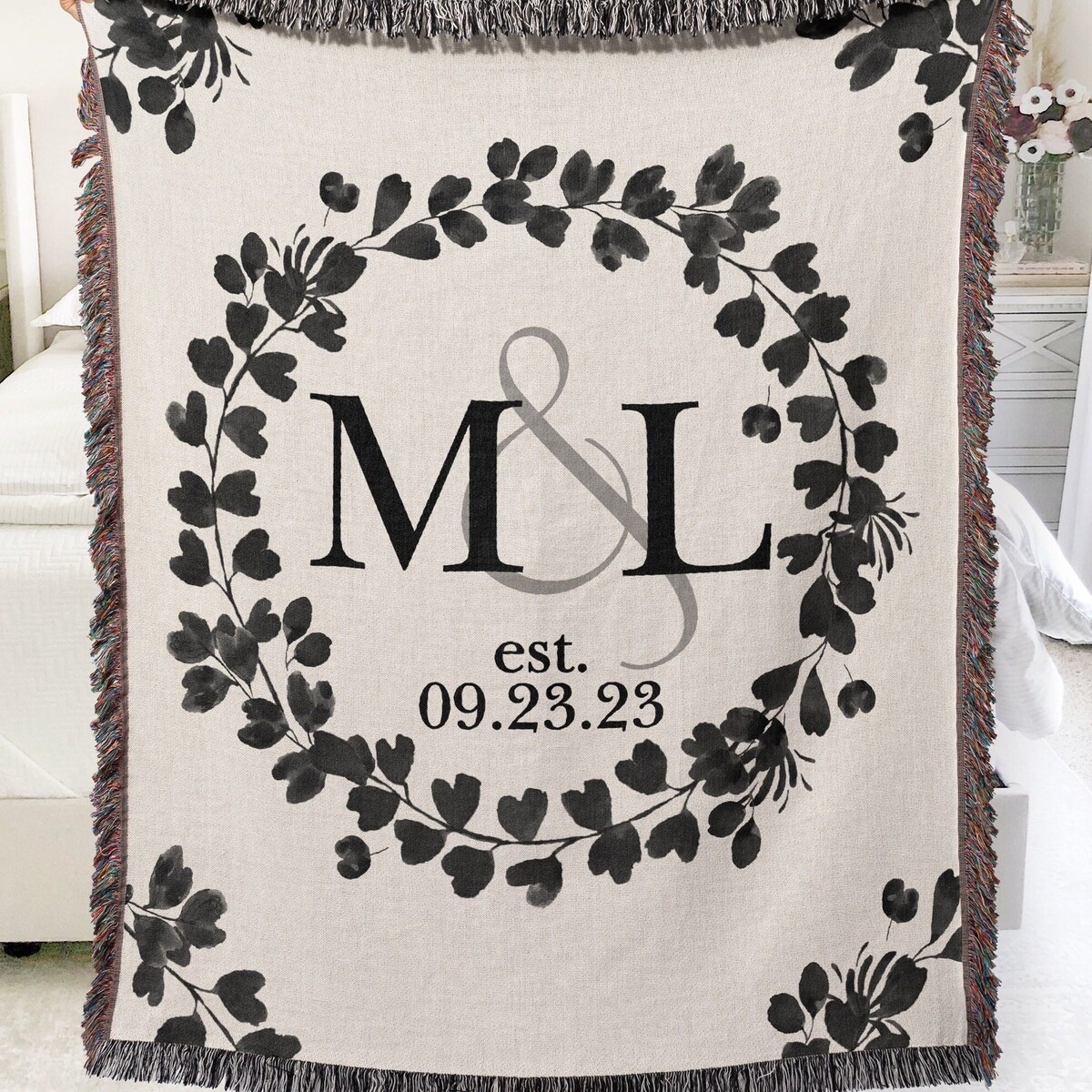 Cotton Anniversary Gift Personalized Throw Blanket Second Anniversary Gift for Wife Gift for Couples Initials Established Date Wedding Gift - Etsy