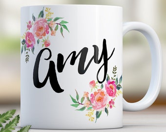 Taza con monograma floral: Taza de café personalizada con nombre