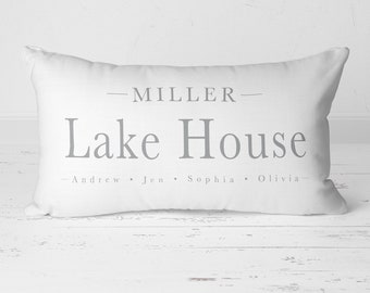 Lake House Pillow, Lake House Decor, Name Pillow, Personalize Pillow, Custom Throw Pillow, Lake House Gift, Cabin Pillow, Lake Decor 20-006A