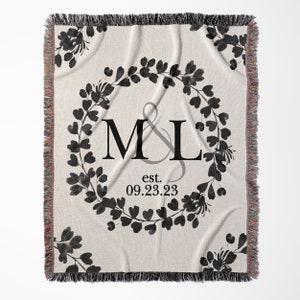 Cotton Anniversary Gift Personalized Throw Blanket Second Anniversary Gift for Wife Gift for Couples Initials Established Date Wedding Gift image 8