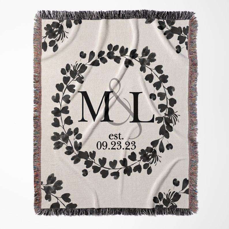 Cotton Anniversary Gift Personalized Throw Blanket Second Anniversary Gift for Wife Gift for Couples Initials Established Date Wedding Gift image 8