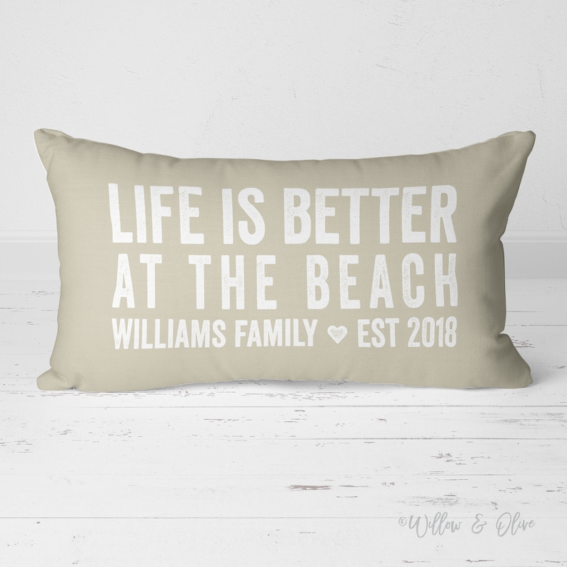 Beach Pillow, Life Is Better At The Beach Pillow, Beach House Decor, Custom Pillow Cover, Personalized Name Pillow, Establish Pillow 20-017 画像 1