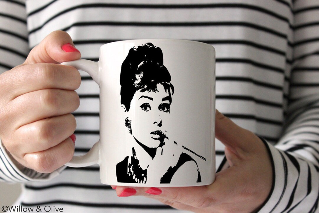 Audrey Hepburn Mug, Breakfast at Tiffanys, Audrey Coffee Mug Cup, Holly