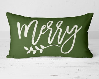 Merry Pillow, Merry Christmas, Christmas Pillow, Holiday Pillow, Winter Pillow, Holiday Decor, Lumbar Pillow, Calligraphy Pillow 20-024