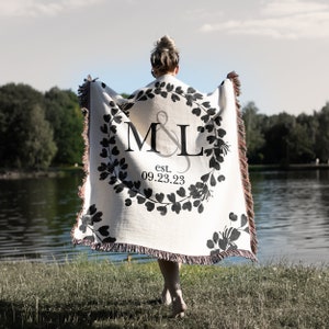 Cotton Anniversary Gift Personalized Throw Blanket Second Anniversary Gift for Wife Gift for Couples Initials Established Date Wedding Gift