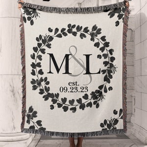 Cotton Anniversary Gift Personalized Throw Blanket Second Anniversary Gift for Wife Gift for Couples Initials Established Date Wedding Gift