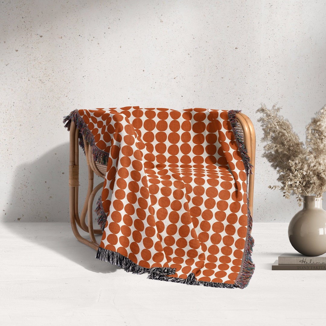 Mid Century Modern Blanket Burnt Orange Home Decor Woven Throw Etsy
