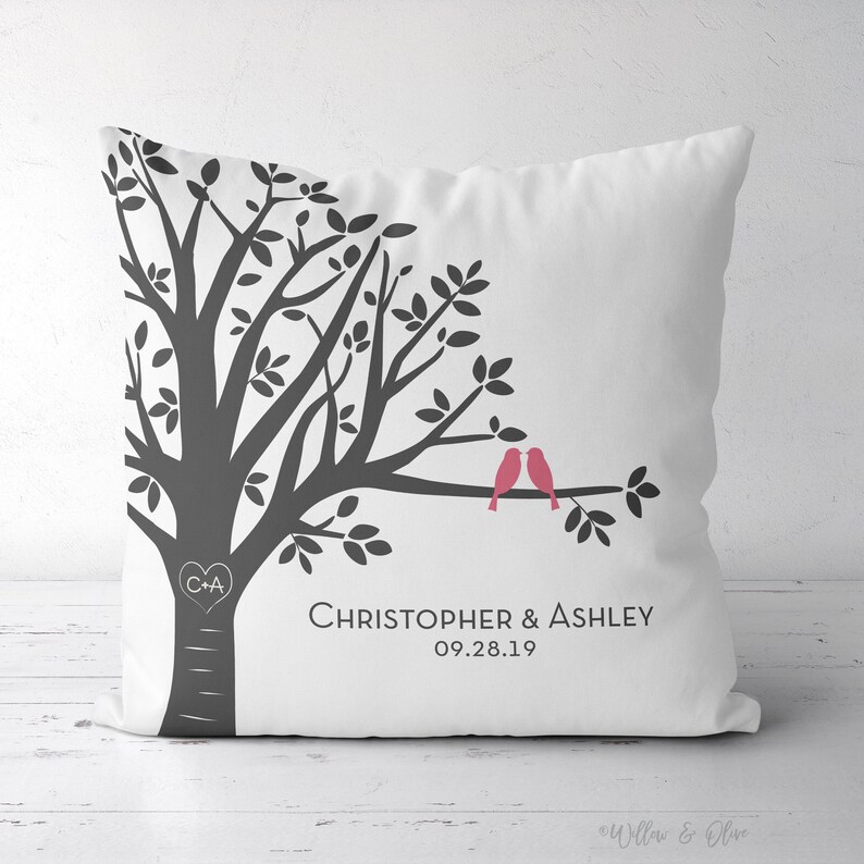 Family Tree Pillow, Wedding Gift Pillow, Cotton Anniversary Gift, Personalized Pillow, Custom Pillow, Family Name, Anniversary Gift, 21-028 image 1