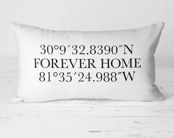 Custom Personalized Pillow, Longitude Latitude Pillow, Forever Home Pillow, Coordinates Pillow, Housewarming Gift, Wedding Gift 20-011